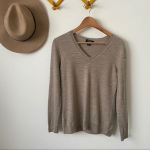 Lord & Taylor | beige v-neck merino wool sweater